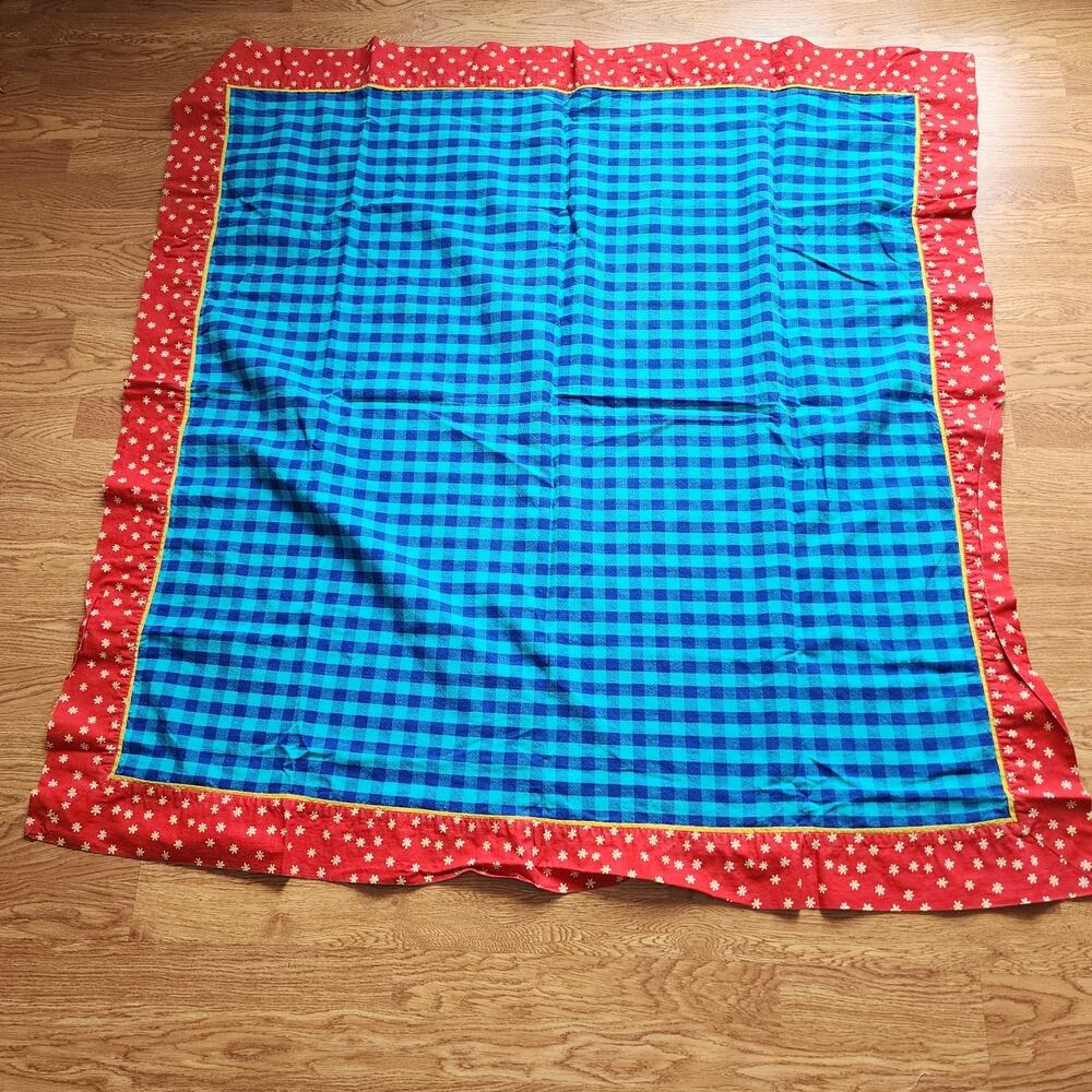 Department 56 Tablecloth Maison Plaid Checkered Blue Red Yellow Floral 48"x50"